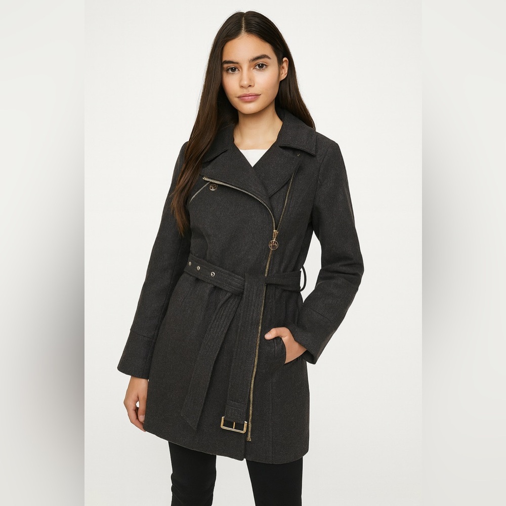 MICHAEL Michael Kors Gray Wool Blend Belted Coat Sz.‎ 10